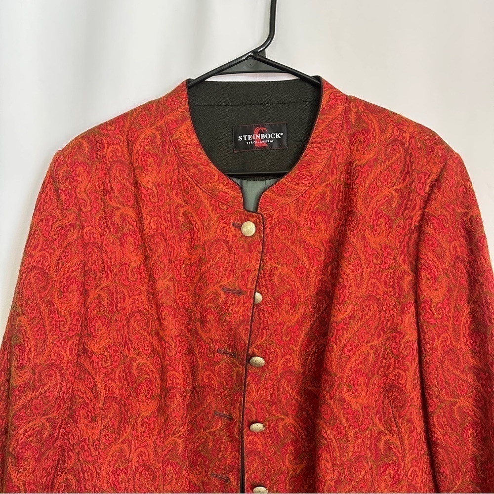 Vintage 80s Steinbock Tyrol Austria Womens Wool Paisley Jacket in Orange sz US20